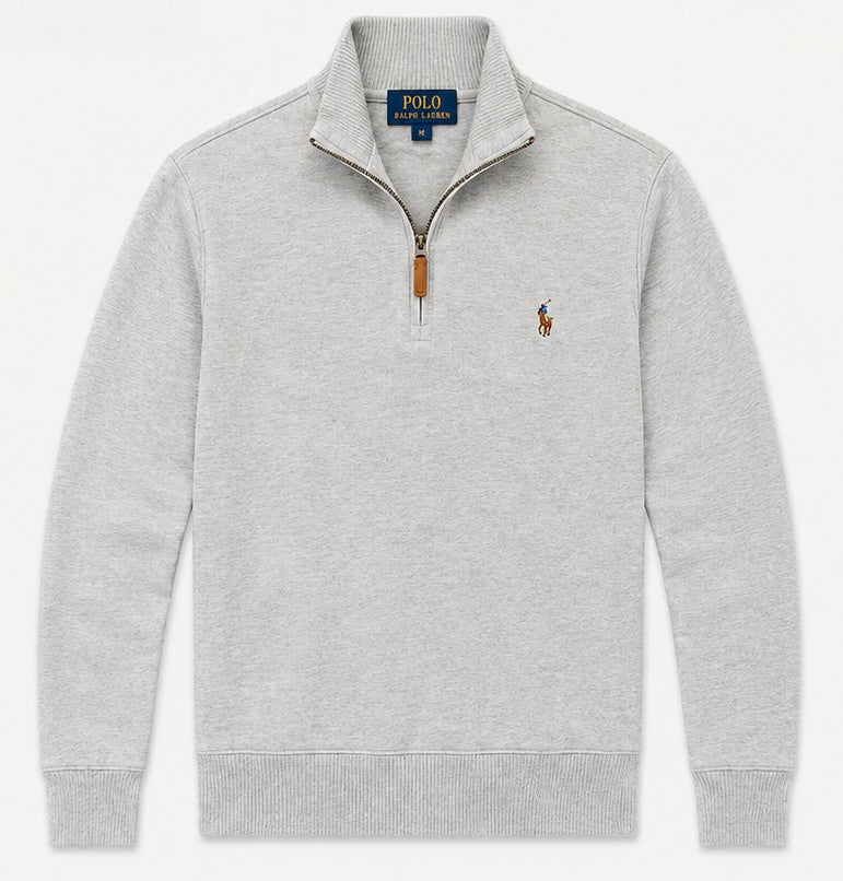 Polo Ralph Lauren Estate-Rib Quarter-Zip Pullover — Heather Grey